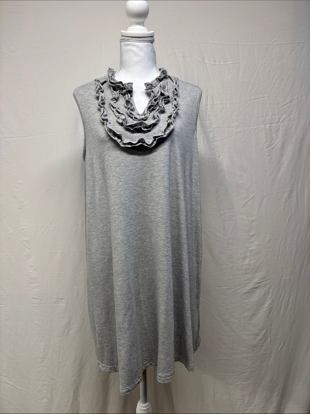 Grey Sleeveless Ruffle Neck Mini Dress Bamboo